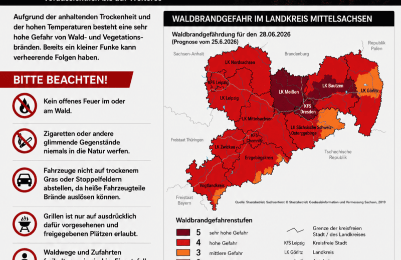 🔥 Waldbrandgefahrenstufe 4 für den Landkreis Mittelsachsen